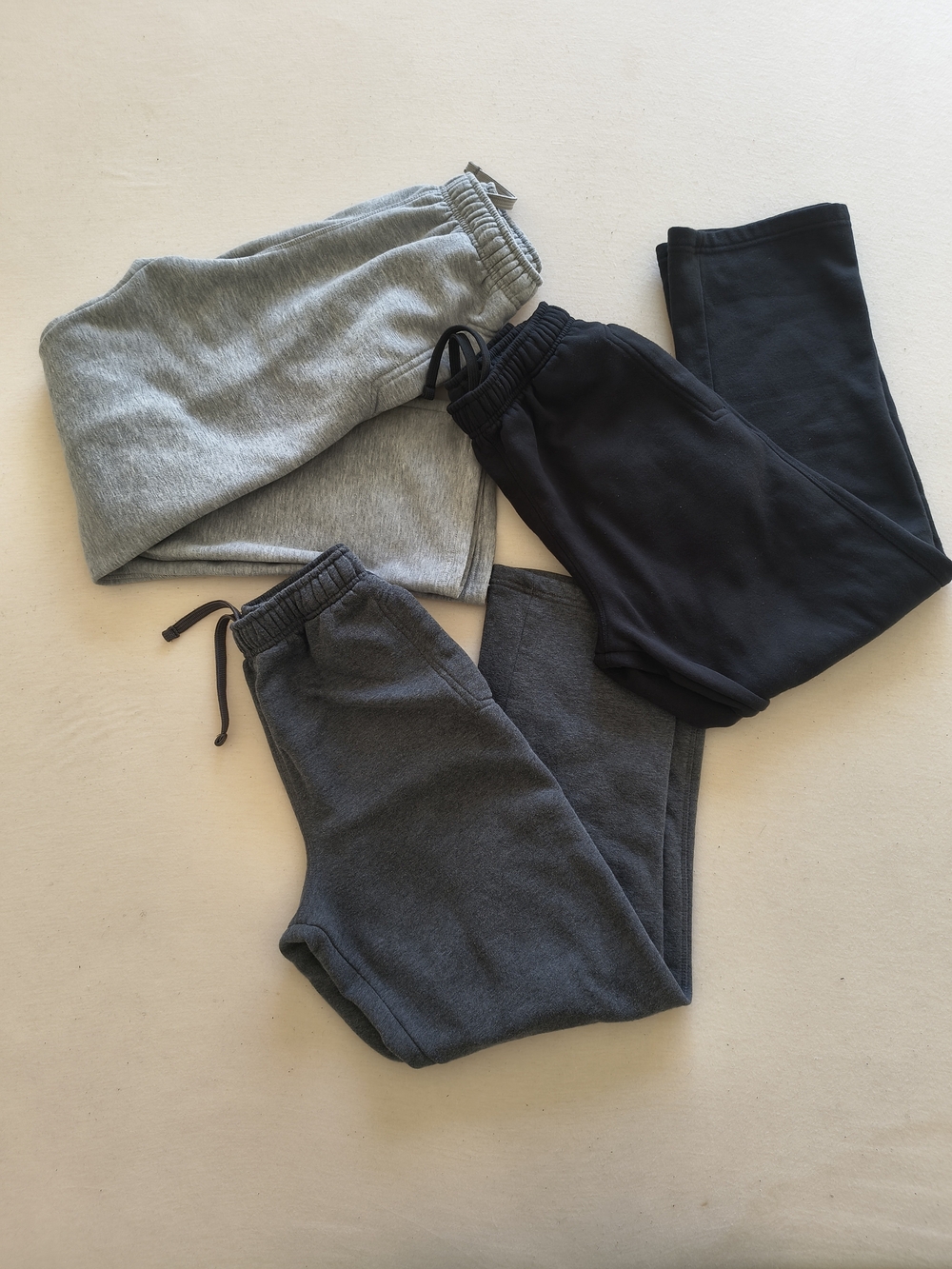 3 Pack Men’s Baggy Sweatpants Straight Leg Grey Black Small